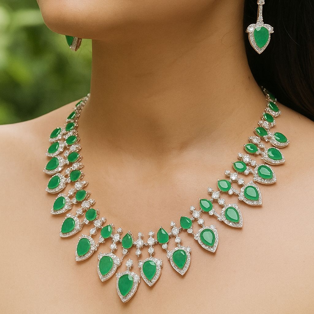 Green Doublet Cascade Necklace Set
