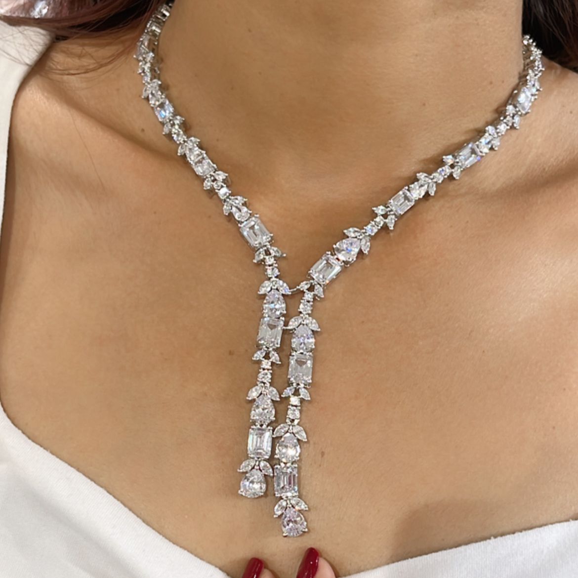 Diamond Cascade Lariat Necklace
