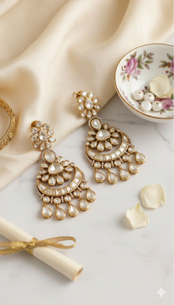 Layered Polki Drop Earrings