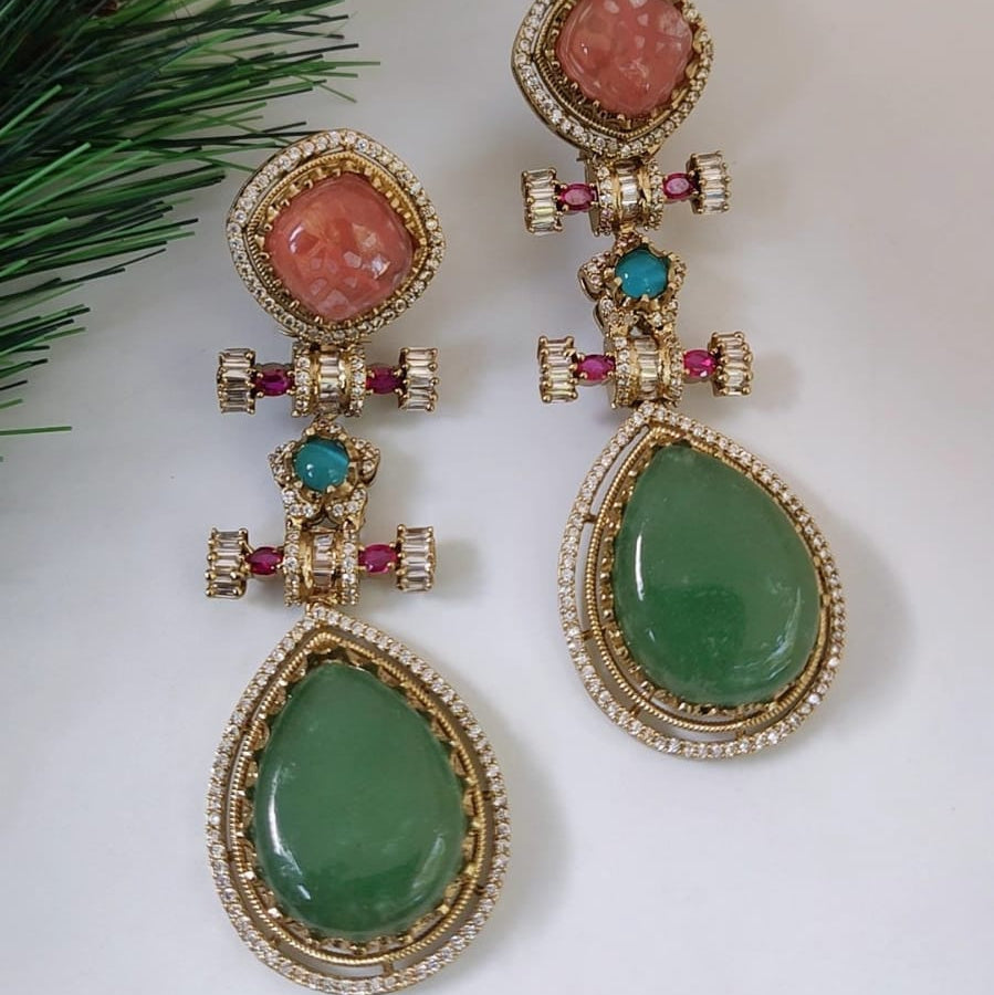 Dual Stone Drop Earrings