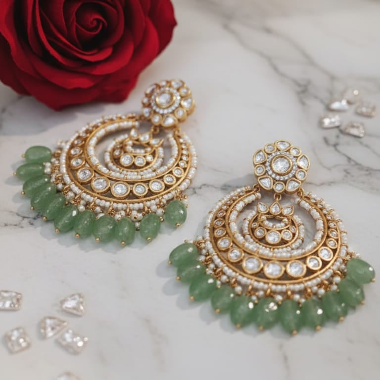Kundan & Pearl Chandbali Drops