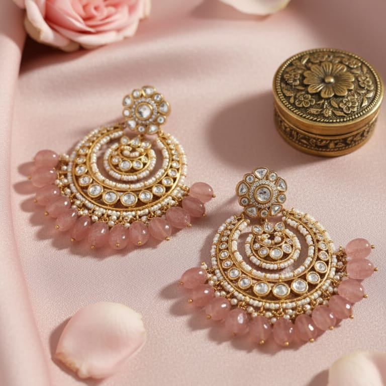 Kundan & Pearl Chandbali Drops