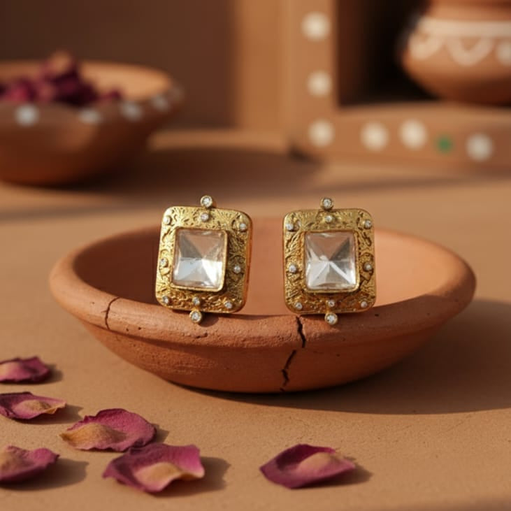 Antique Gold Square Studs