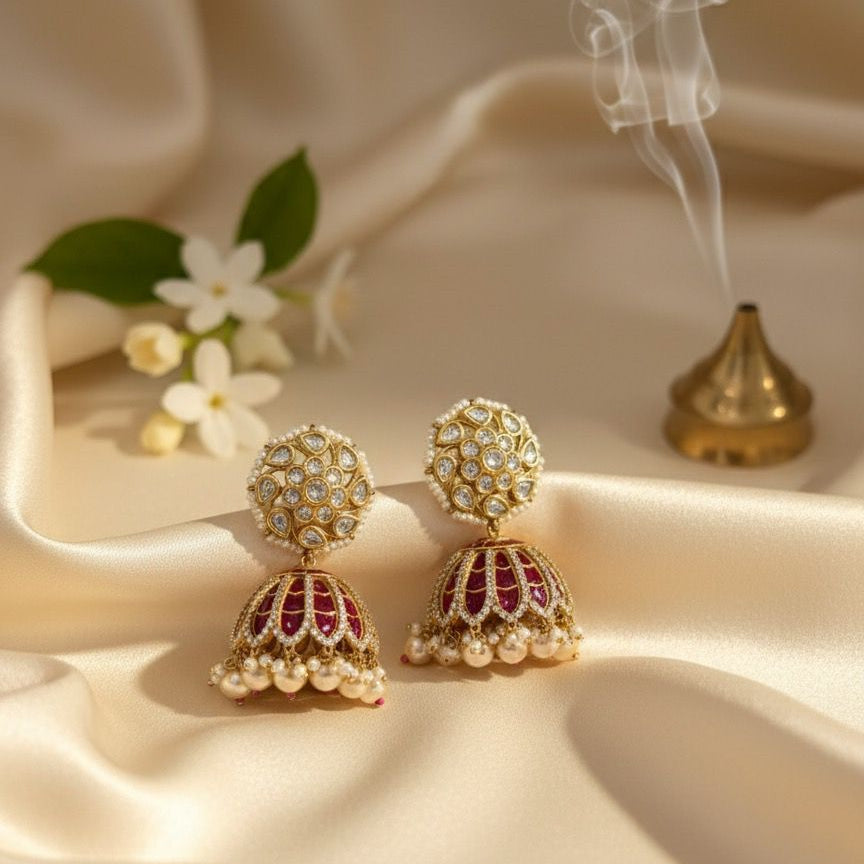Polki and Pearl Enamel Jhumkas