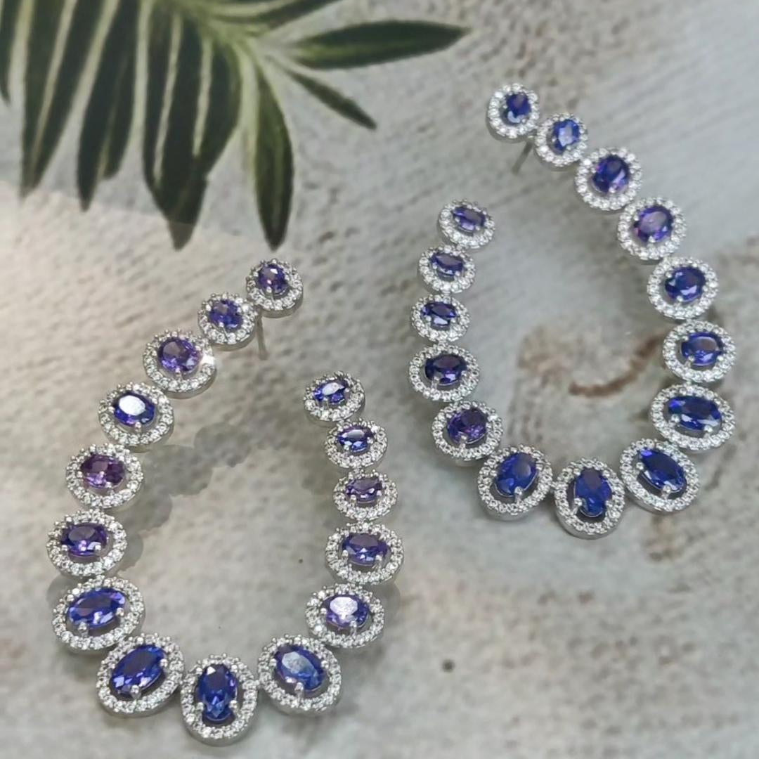 Sapphire Halo Hoop Earrings