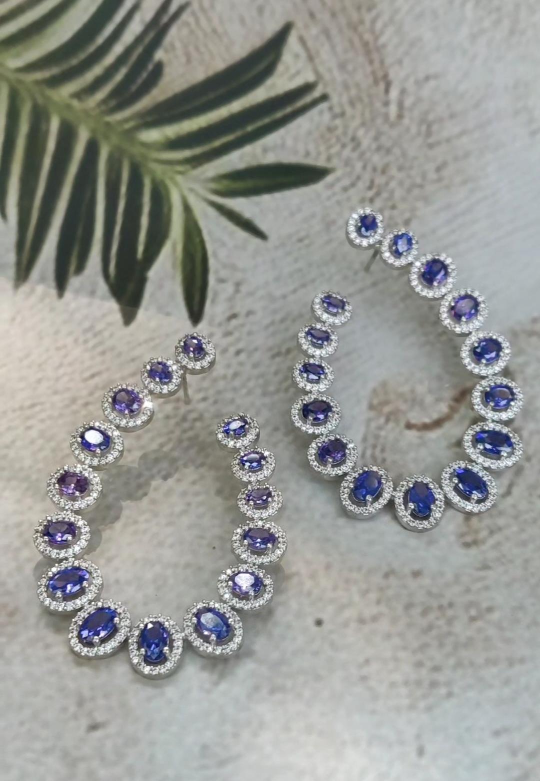 Sapphire Halo Hoop Earrings