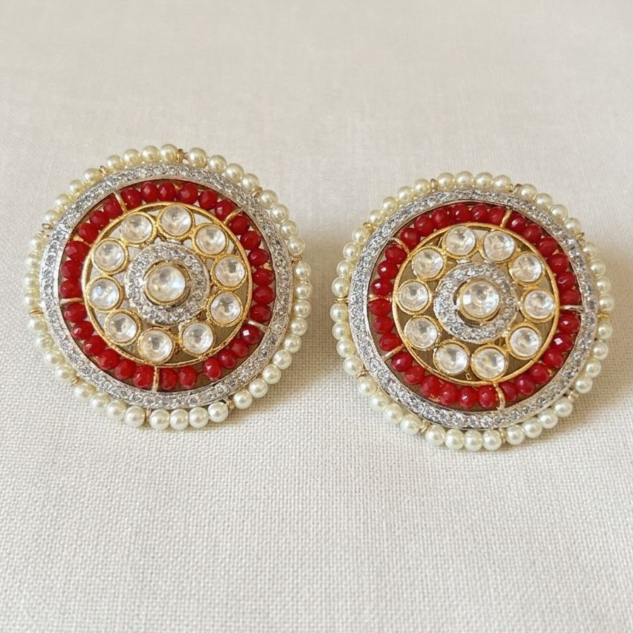 Round Ruby Polki Studs