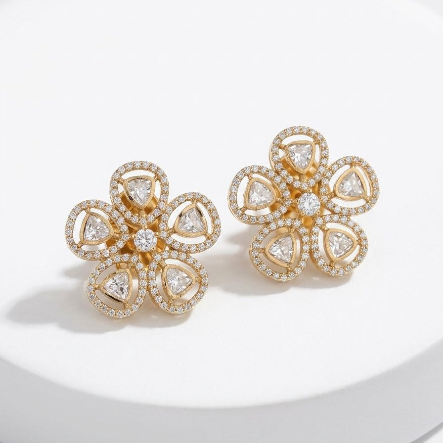 Golden Blossom Moissanite Polki Earring