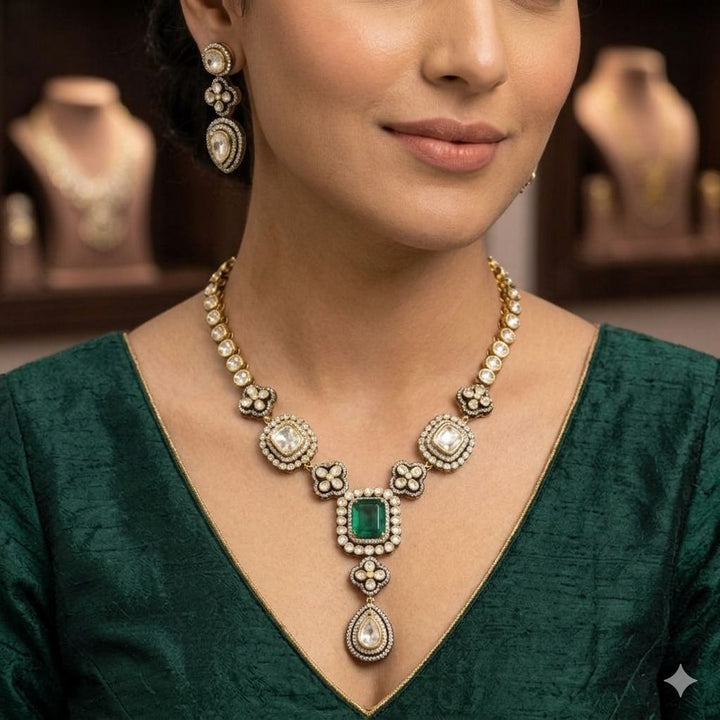 Emerald Regal Polki Necklace Set