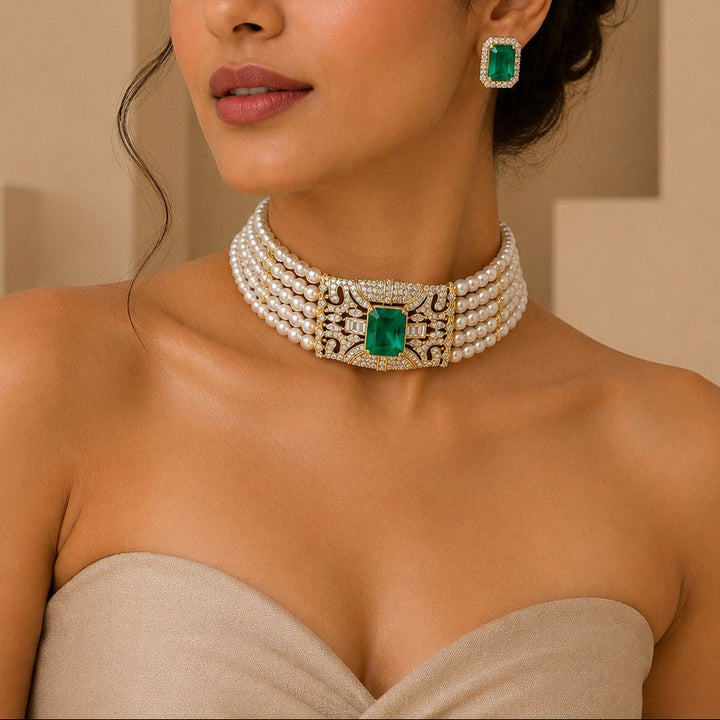 Emerald Grace Pearl Choker Set