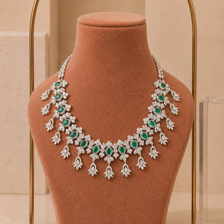 Emerald and Diamond Floral Necklace.