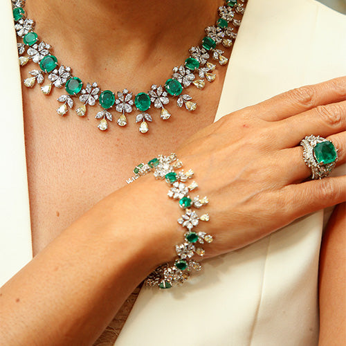 Emerald and citrine necklace