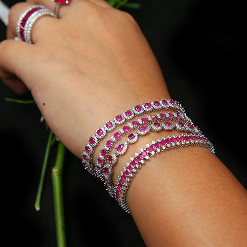 Ruby Pink Diamond Silver Bracelet
