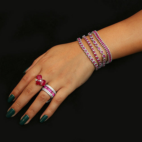 Ruby Pink Diamond Silver Bracelet