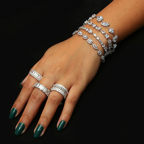 Emerald Diamond Silver Bracelet