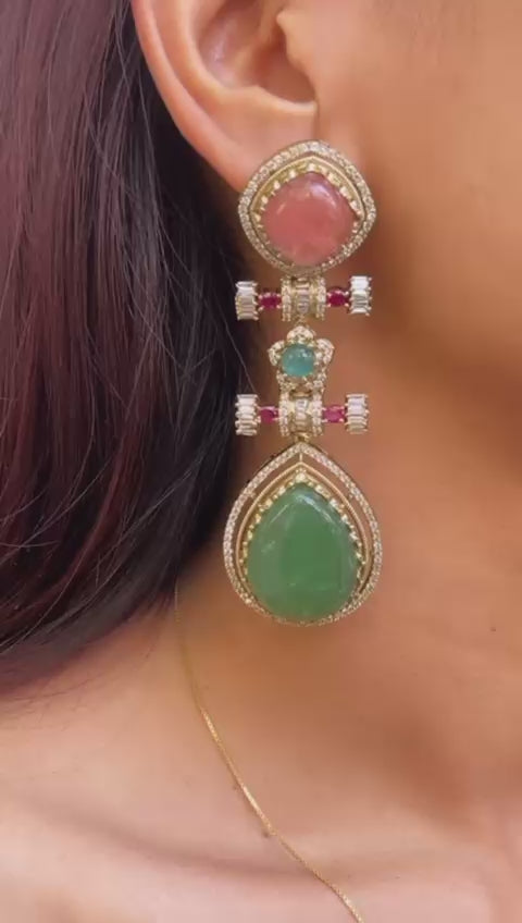 Dual Stone Drop Earrings