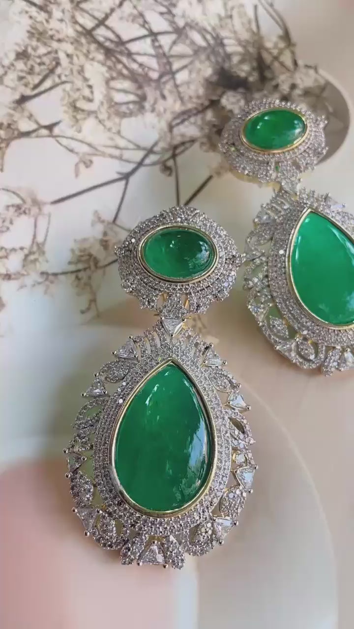 Victorian Polish Emerald and Diamond Statement Earring