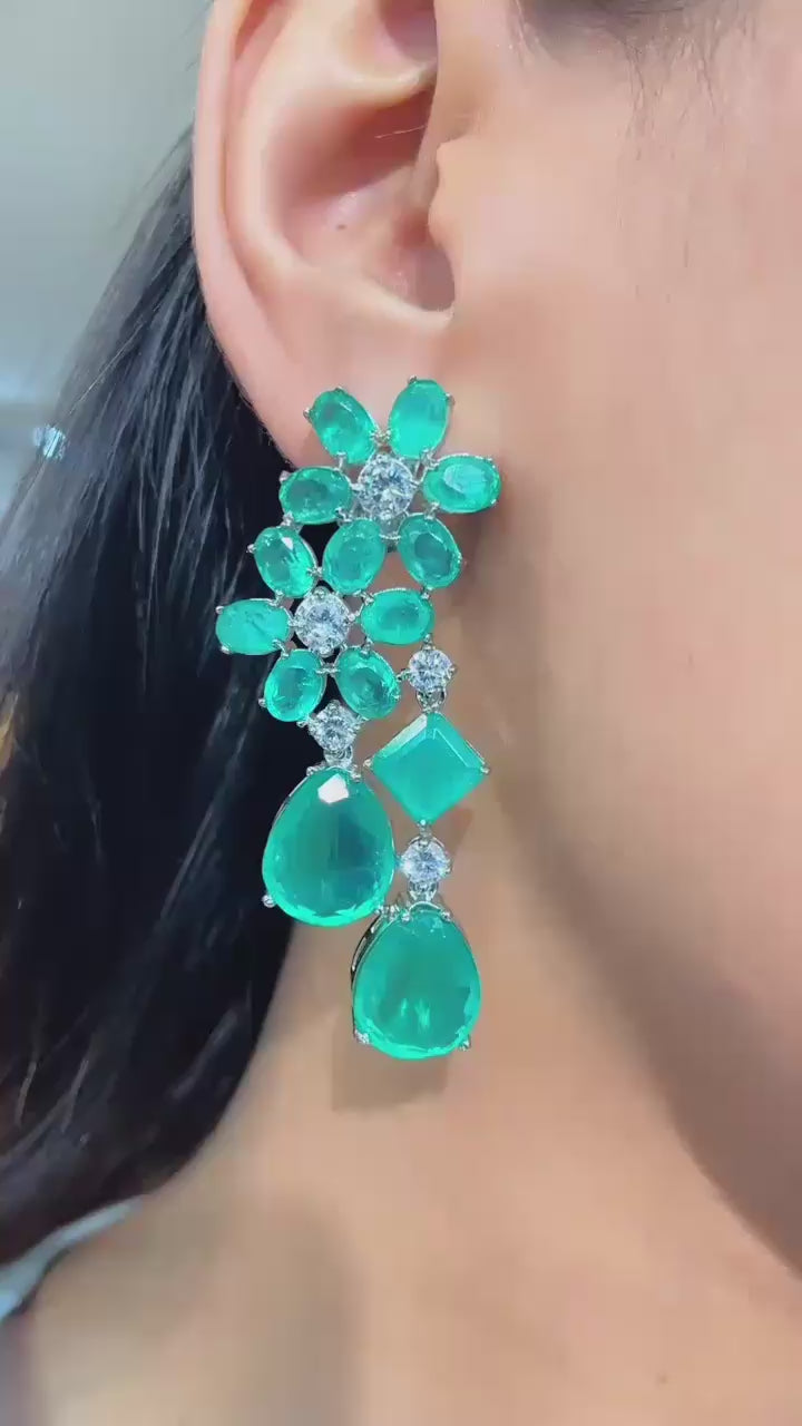 Semiprecious Doublet Flower and Diamond Medium Earring