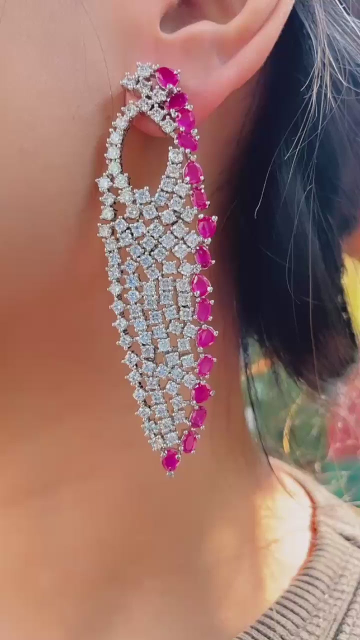 Modern Diamond and Ruby Earring
