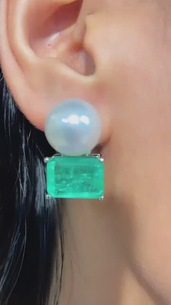 Big Pearl and Semiprecious Earring Studs