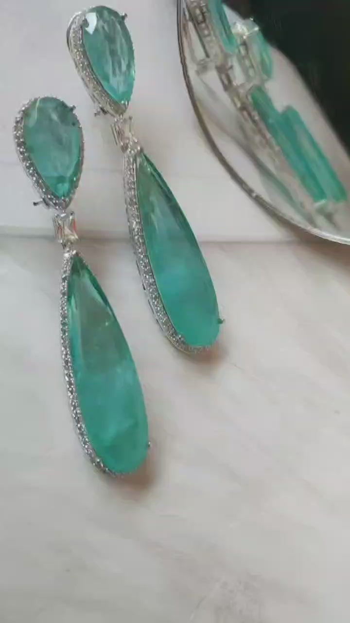 Semiprecious long tear-drop earring