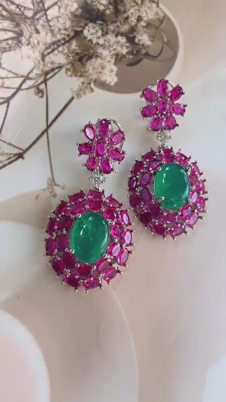 Classic Semiprecious Ruby and Emerald Earring