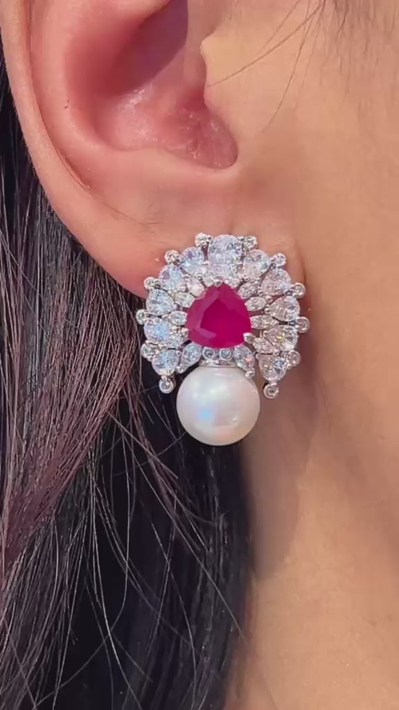 Ruby Pearl Bloom Earrings