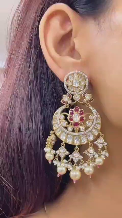 Royal Kundan Pearl Chandbali Earrings