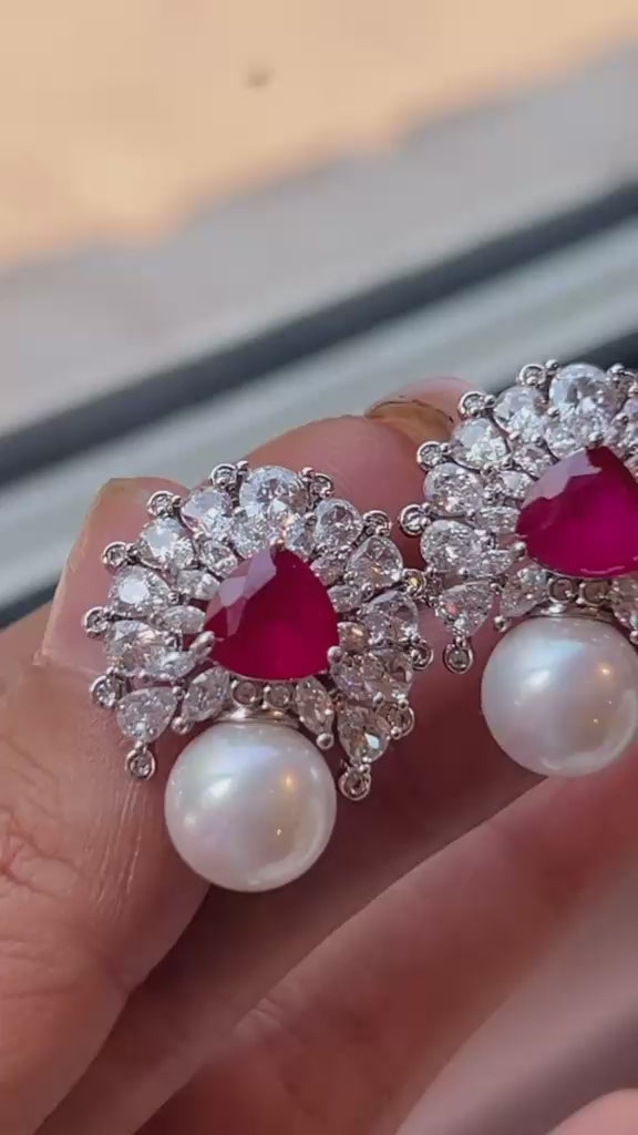 Ruby Pearl Bloom Earrings