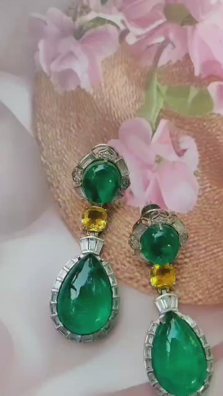 Dual Cabochon Green Earring