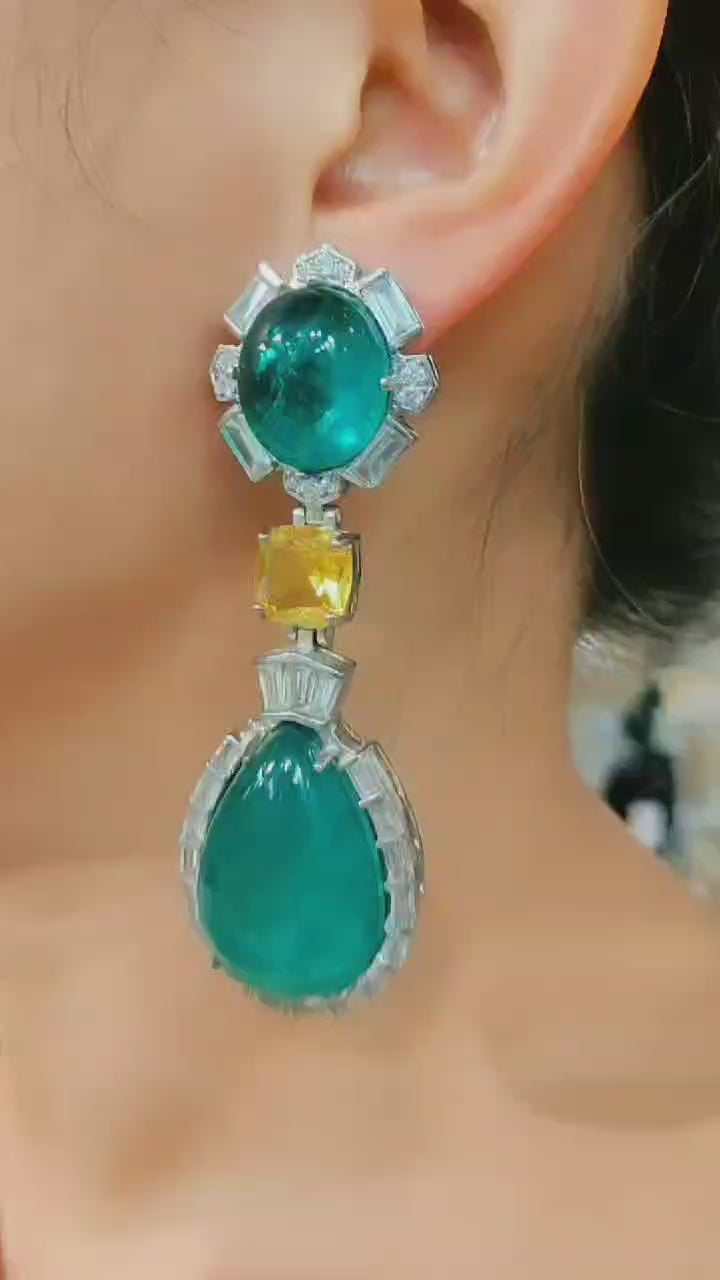 Dual Cabochon Green Earring
