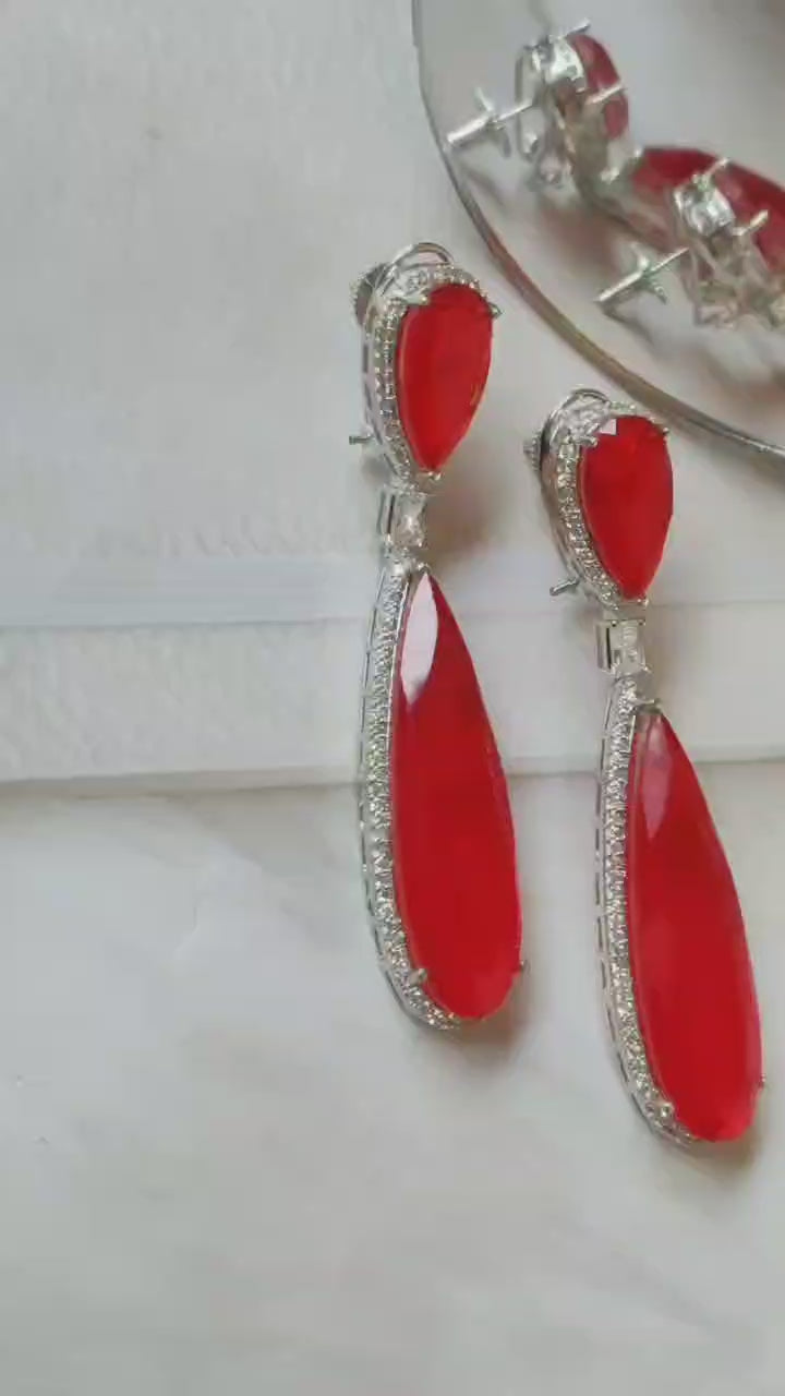 Semiprecious long tear-drop earring