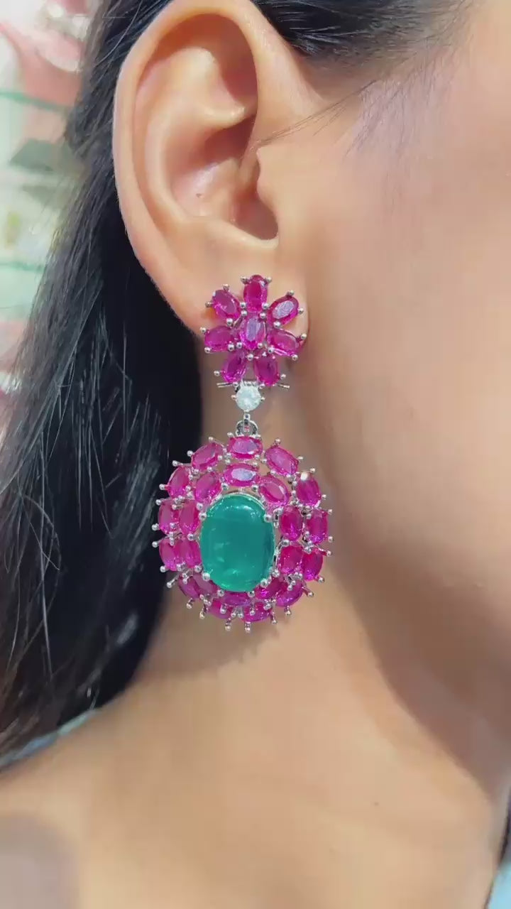 Classic Semiprecious Ruby and Emerald Earring