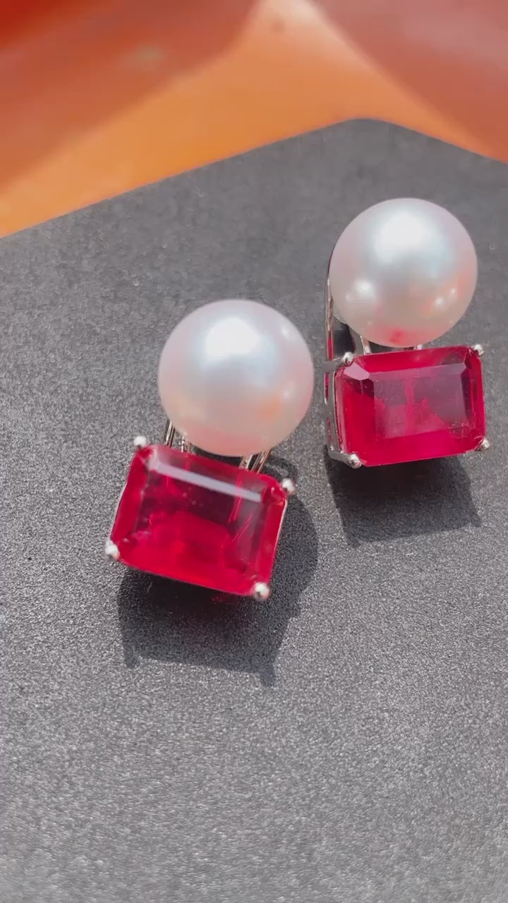 Big Pearl and Semiprecious Earring Studs