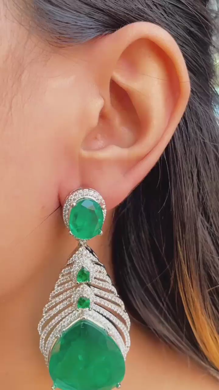 Glamorous Semiprecious Emerald Statement Earring