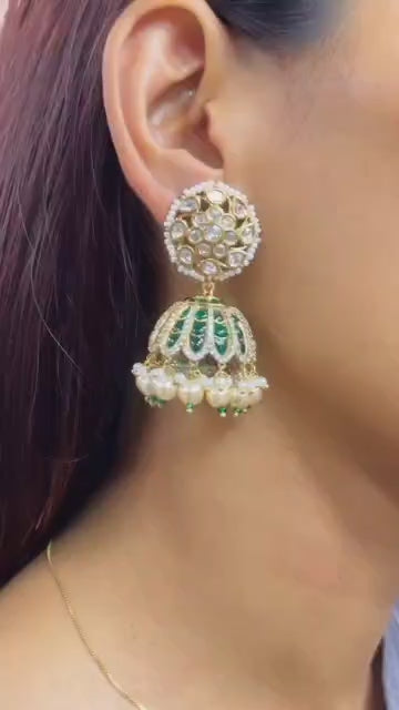 Polki and Pearl Enamel Jhumkas