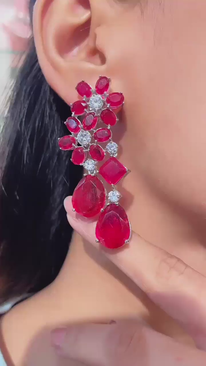 Semiprecious Doublet Flower and Diamond Medium Earring