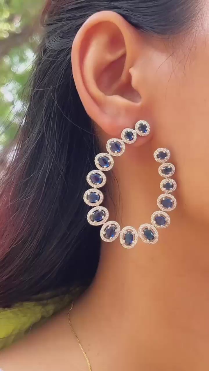 Sapphire Halo Hoop Earrings