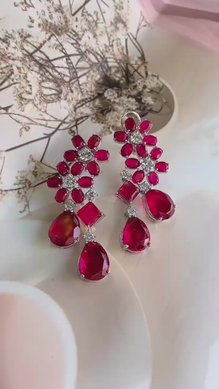 Semiprecious Doublet Flower and Diamond Medium Earring