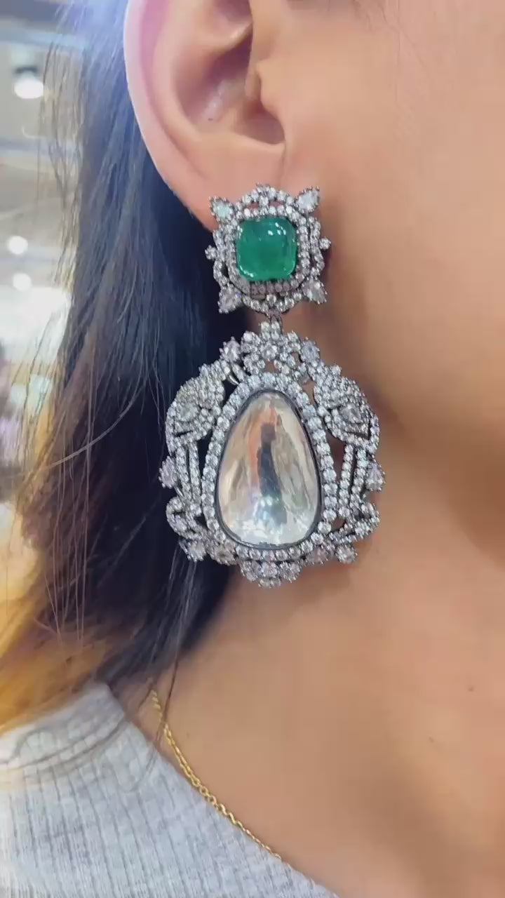 Victorian Polish Polki and Diamond Statement Earring