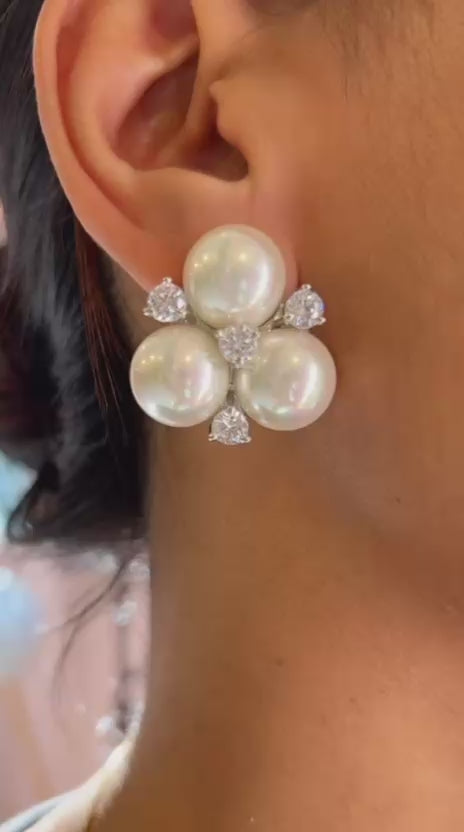 Pearl Cluster Diamond Studs