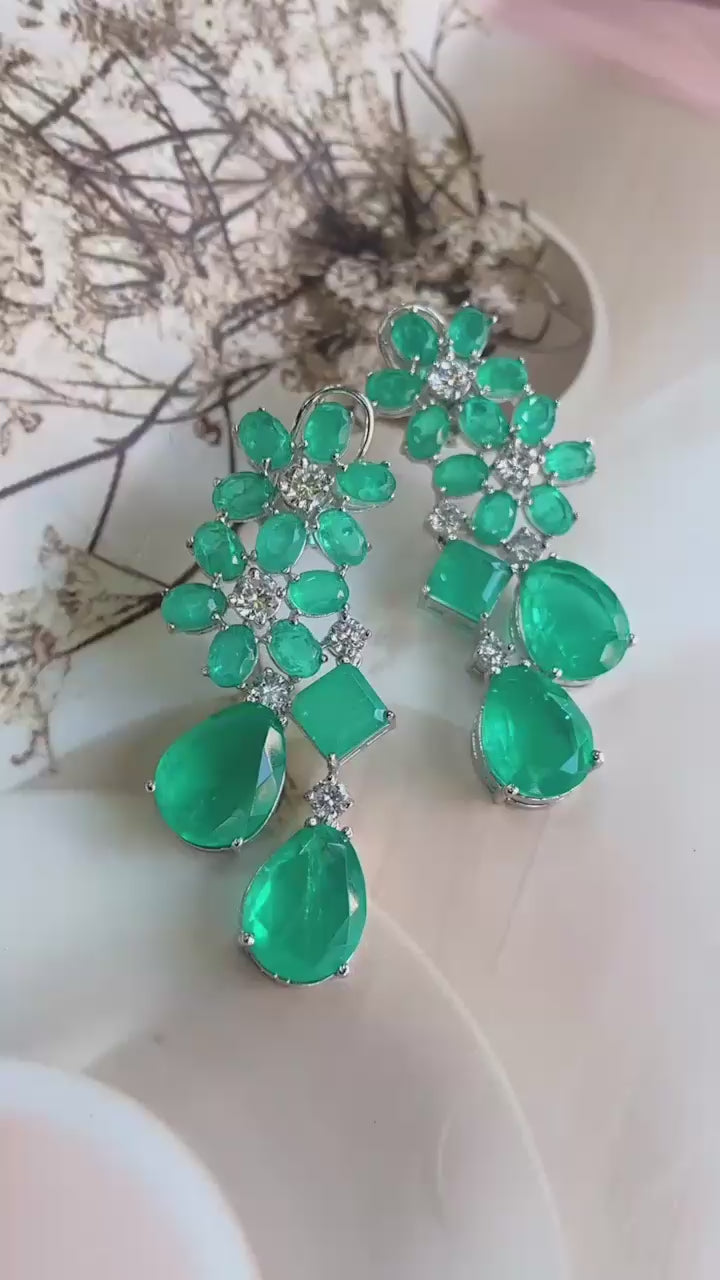 Semiprecious Doublet Flower and Diamond Medium Earring