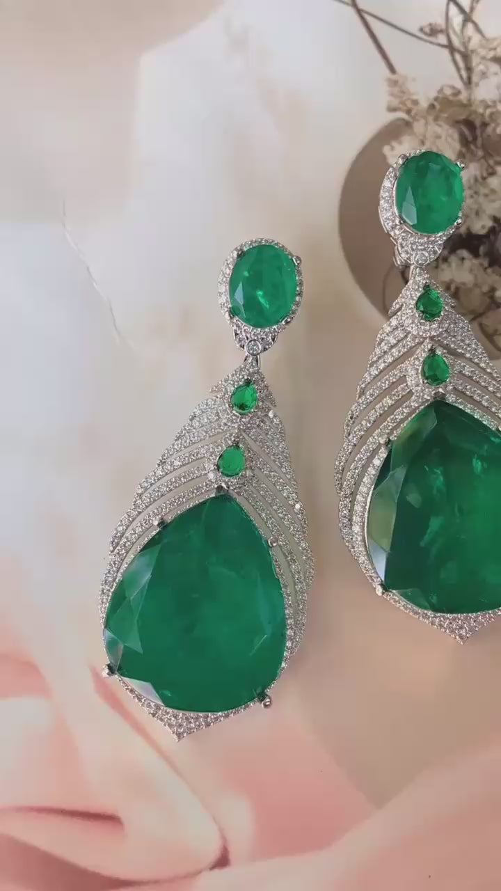 Glamorous Semiprecious Emerald Statement Earring